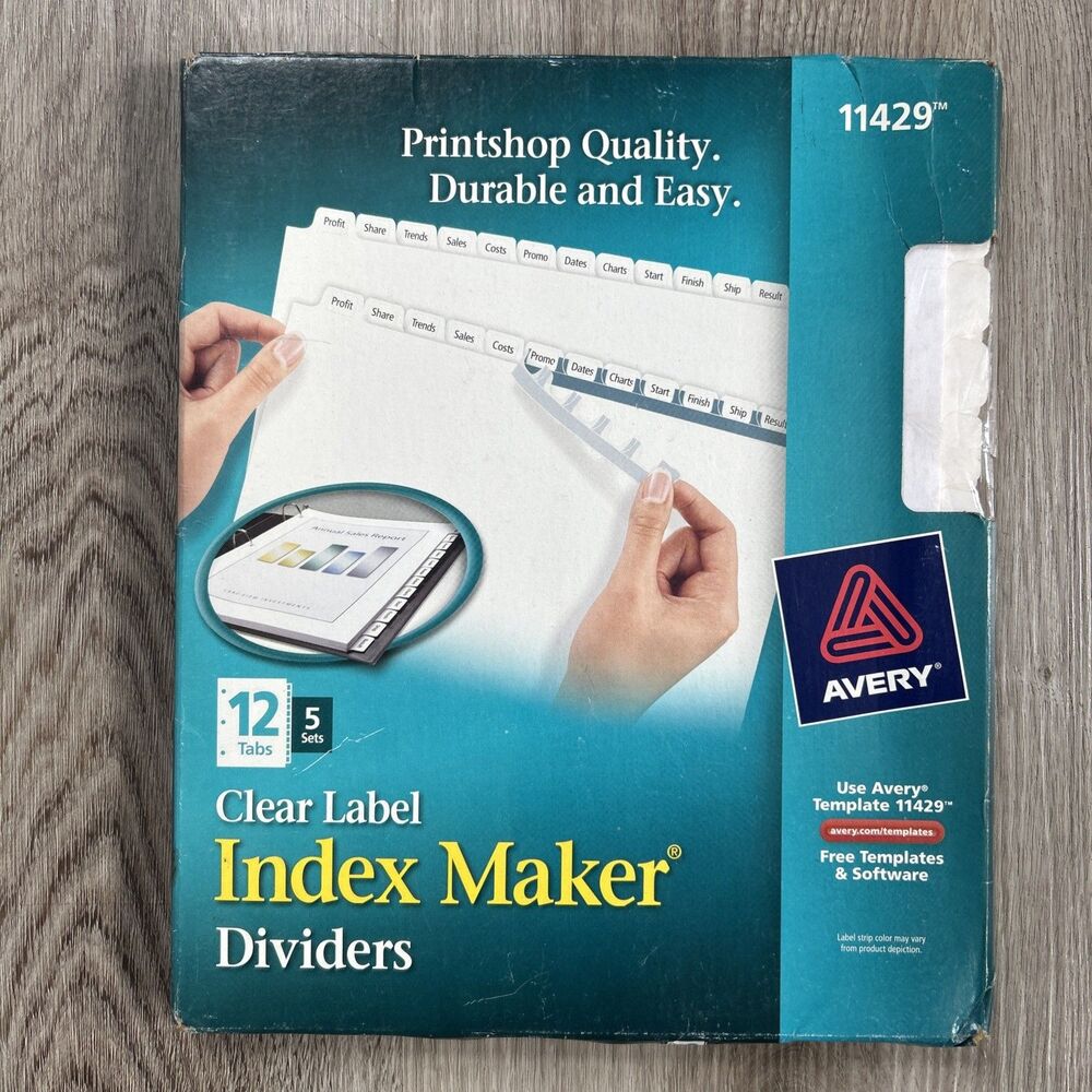 Avery Print & Apply Clear Label Dividers w/White Tabs 12-Tab Letter 5 Sets 11429